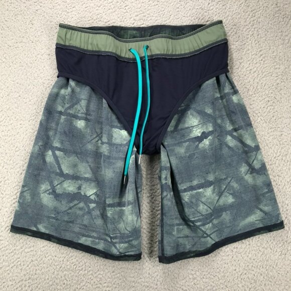 DECATHLON Nabaiji Shorts Mens Size LARGE Green Print 10" Inseam Swim Trunks - Picture 8 of 15